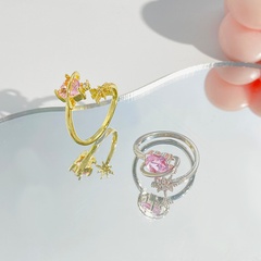 Fashion Heart Shape Alloy Inlay Artificial Gemstones Women'S Open Ring 1 Piece