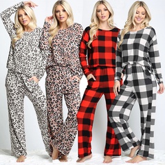 Fashion Plaid Pajama Sets Polyester Printing Pants Sets Lingerie & Pajamas
