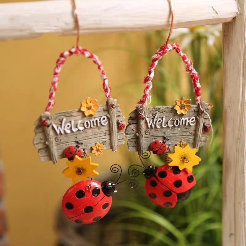 Resin hanging home decoration insect ladybug welcome tag