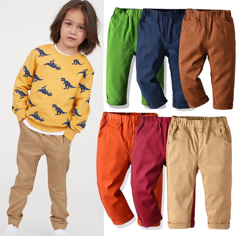 Fashion Solid Color Elastic Waist Cotton Boys Pants
