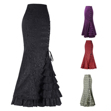 Mode Einfarbig Rüschen Polyester Kleider Maxi Langes Kleid Rock's discount tags