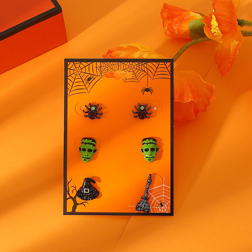Retro Pumpkin ghost Bat Alloy WomenS Earrings 1 Setpicture2