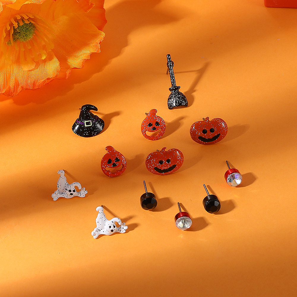 Retro Pumpkin ghost Bat Alloy WomenS Earrings 1 Setpicture4