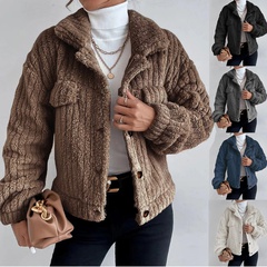 Fashion Stripe Solid Color Patchwork Button Polyester Polyacrylonitrile Fiber Single Breasted Coat Women's Woolen Coat