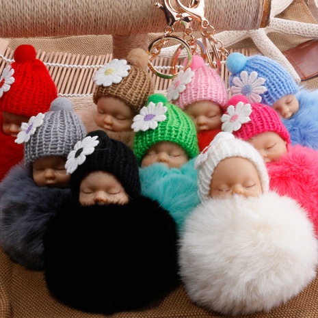 hot-sale fashion new quality cute sleeping doll fur ball key ring Meng baby coin purse key pendant wholesale's discount tags