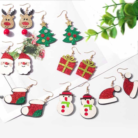 Cute Christmas Hat Christmas Tree Santa Claus Pu Leather Women'S Earrings 1 Pair's discount tags