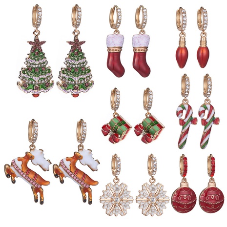 Fashion Christmas Tree Christmas Socks Snowflake Alloy Enamel Inlay Rhinestones Women'S Drop Earrings 1 Pair's discount tags