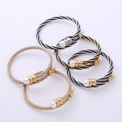 Fashion Color Block Stainless Steel Plating Inlay Artificial Pearls Bangle 1 Piece