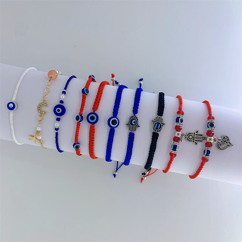Fashion Palm Eye Alloy rope Inlay Artificial Gemstones Unisex Bracelets 1 Piecepicture2
