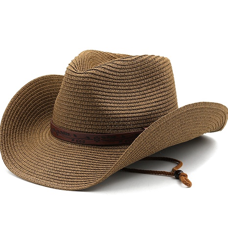 Unisex Cowboy Style Solid Color Wide Eaves Straw Hat's discount tags