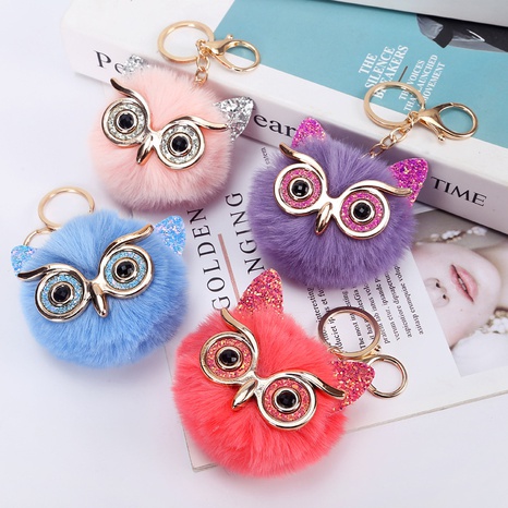 Cute Owl Plush Metal Sequins Rhinestones Bag Pendant Keychain's discount tags