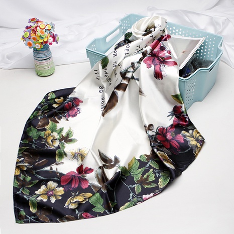 Women'S Fashion Flower Satin Printing Silk Scarves's discount tags