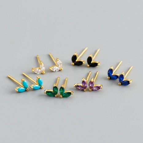 Simple Style Leaf Sterling Silver Inlay Zircon Ear Studs 1 Pair's discount tags