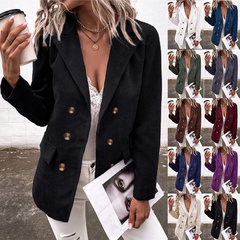 Fashion Solid Color Patchwork Polyester Double Breasted Coat Blazer