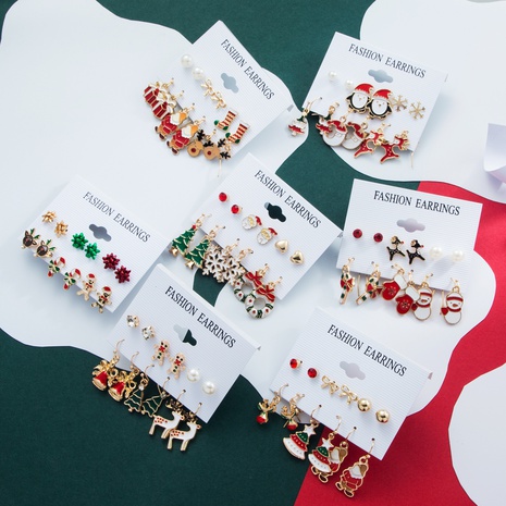 Cute Christmas Tree Santa Claus Snowman Alloy Women'S Drop Earrings Ear Studs 1 Set's discount tags