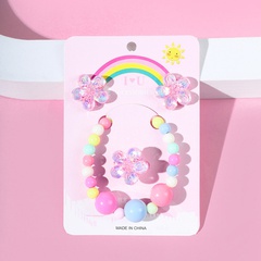 Fashion Flower Plastic Beaded Girl'S Rings Bracelets Earrings 1 Set