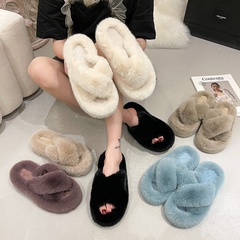 Women'S Casual Solid Color Round Toe Open Toe Plush Slippers