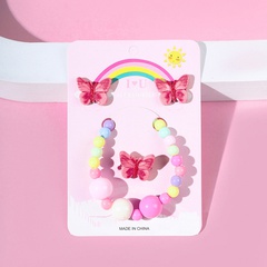 Cute Butterfly Plastic Beaded Girl'S Rings Bracelets Earrings 1 Set