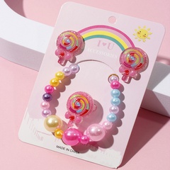 Cute Candy Plastic Beaded Girl'S Rings Bracelets Earrings 1 Set