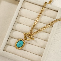 Fashion Oval Stainless Steel Plating Turquoise Pendant Necklace 1 Piece