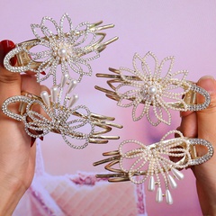 Fashion Bow Knot Metal Inlay Artificial Pearls Rhinestones Hair Clip 1 Piece