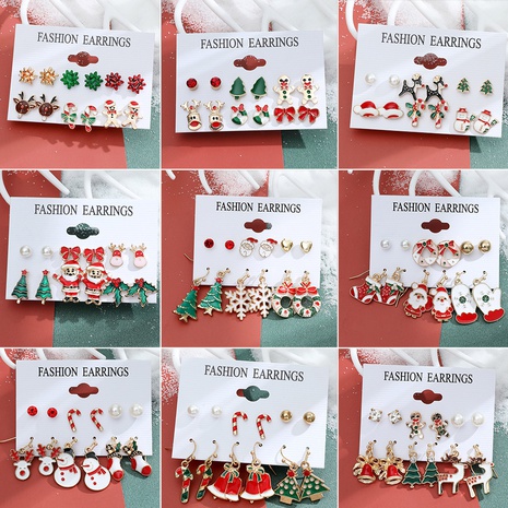 Christmas Christmas Tree Bow Knot Snowman Alloy Plating Women'S Earrings Ear Studs 1 Set's discount tags
