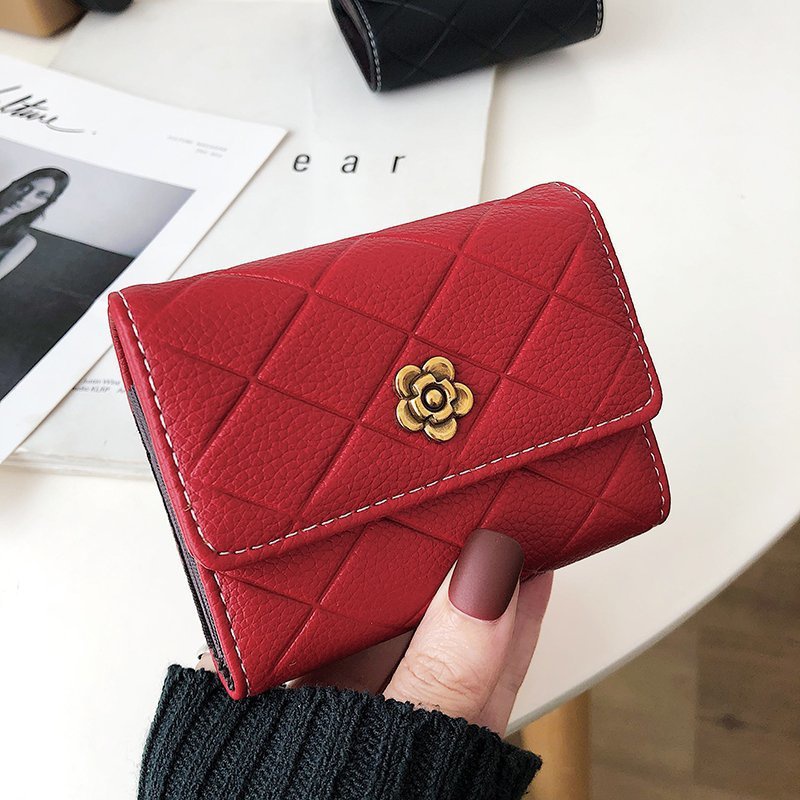 WomenS Solid Color Pu Leather Magnetic Buckle Wallets