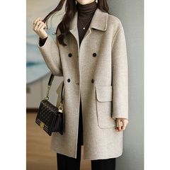 Casual Solid Color Button Cotton Double Breasted Coat Woolen Coat