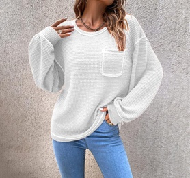 Casual Solid Color Polyacrylonitrile Fiber Round Neck Long Sleeve Regular Sleeve Front Pocket Sweaterpicture12