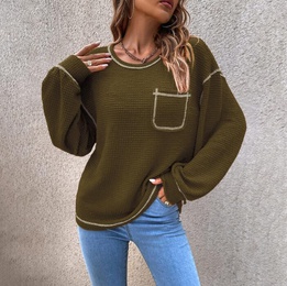 Casual Solid Color Polyacrylonitrile Fiber Round Neck Long Sleeve Regular Sleeve Front Pocket Sweaterpicture11