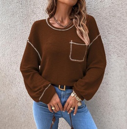 Casual Solid Color Polyacrylonitrile Fiber Round Neck Long Sleeve Regular Sleeve Front Pocket Sweaterpicture10