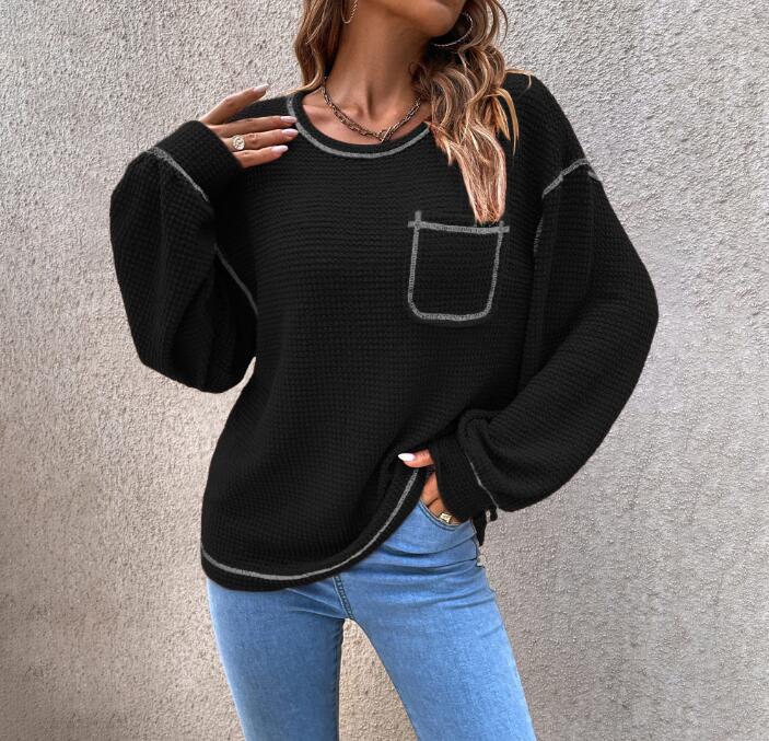 Casual Solid Color Polyacrylonitrile Fiber Round Neck Long Sleeve Regular Sleeve Front Pocket Sweaterpicture3
