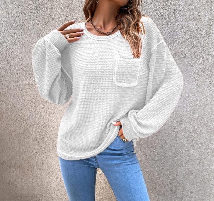 Casual Solid Color Polyacrylonitrile Fiber Round Neck Long Sleeve Regular Sleeve Front Pocket Sweaterpicture6