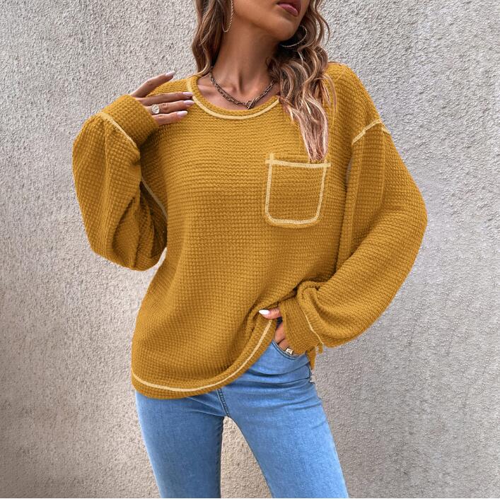 Casual Solid Color Polyacrylonitrile Fiber Round Neck Long Sleeve Regular Sleeve Front Pocket Sweaterpicture5