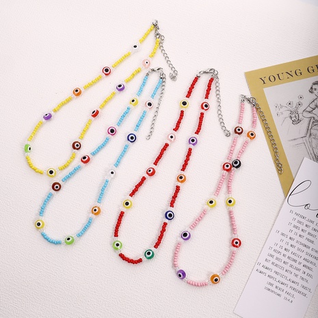 Bohemian Devil'S Eye Synthetic Resin Resin Beaded Knitting Women'S Necklace 1 Piece's discount tags