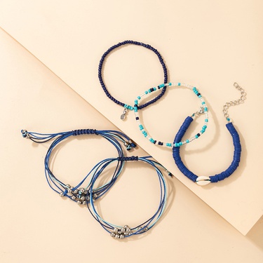 fashion simple color beads white shell bracelet set—4