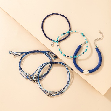 fashion simple color beads white shell bracelet set—5