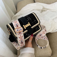 Women'S Small Summer cotton and linen Color Block Fashion Square Magnetic Buckle Crossbody Bag