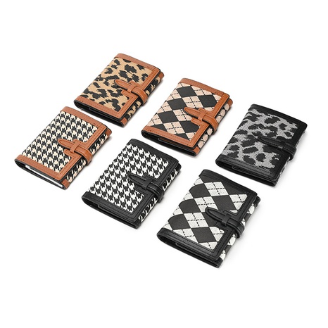 Women'S Houndstooth Lingge Leopard Pu Leather Buckle Wallets's discount tags