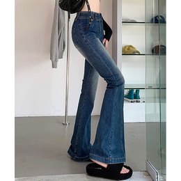 Fashion Solid Color Polyester Full Length Ripped Button Jeanspicture17