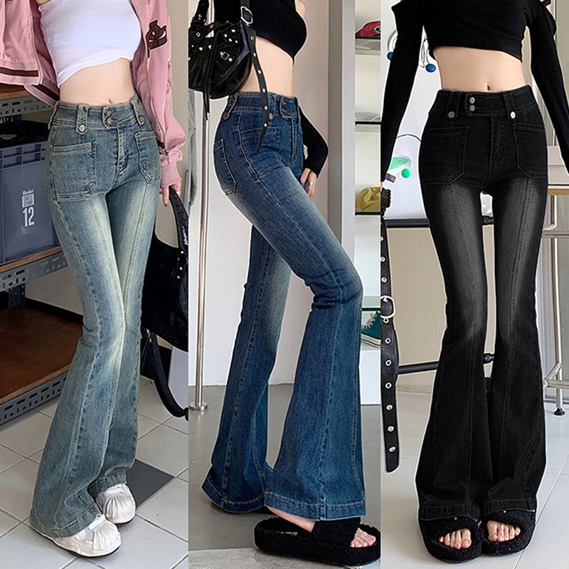 Fashion Solid Color Polyester Full Length Ripped Button Jeans