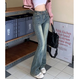 Fashion Solid Color Polyester Full Length Ripped Button Jeanspicture15
