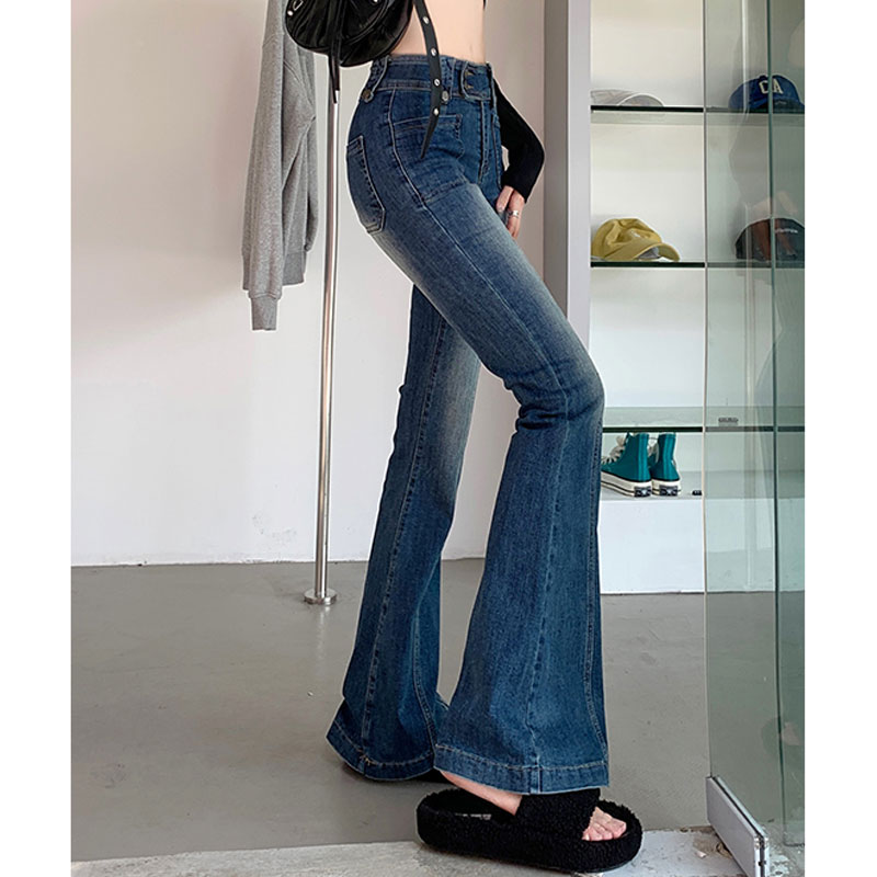 Fashion Solid Color Polyester Full Length Ripped Button Jeanspicture10