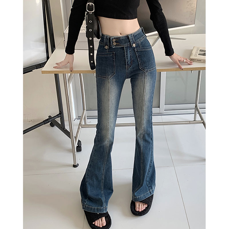 Fashion Solid Color Polyester Full Length Ripped Button Jeanspicture8