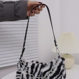 WomenS Large AutumnWinter Plush Zebra Fashion Square Zipper Underarm Bagpicture10