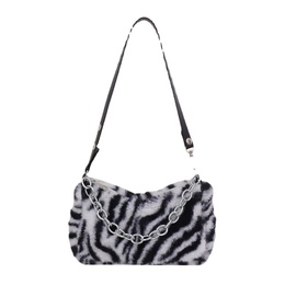 WomenS Large AutumnWinter Plush Zebra Fashion Square Zipper Underarm Bagpicture8