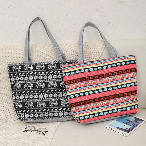 Women'S Ethnic Style Animal Stripe Canvas Shopping bags's discount tags