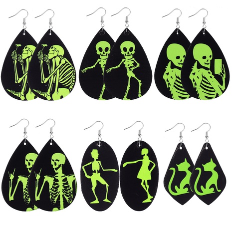 Funny Skull Pu Leather Luminous Women'S Drop Earrings 1 Pair's discount tags