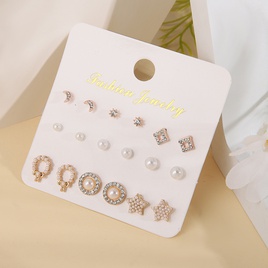 Fashion Sun Star Moon Alloy Inlay Artificial Pearls Rhinestones WomenS Ear Studs 1 Setpicture41
