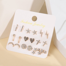 Fashion Sun Star Moon Alloy Inlay Artificial Pearls Rhinestones WomenS Ear Studs 1 Setpicture44